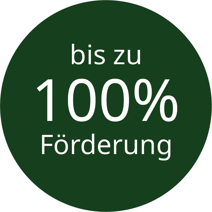 Dunkelgrüne Marke die auf die bis zu 1005 mögliche Förderung weißt die man beim Heizung installieren bekommen kann.